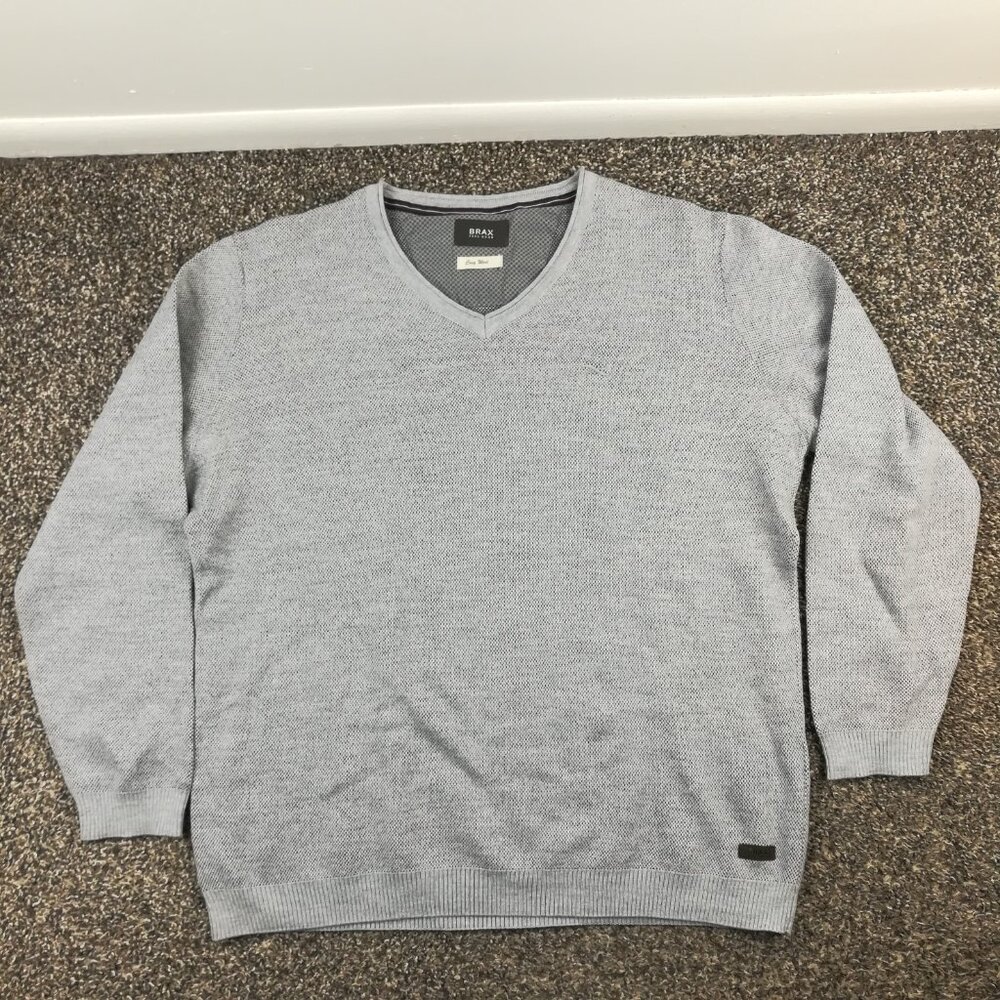 Brax Sweater Cozy Wool Blend Textured V Neck Pullover Gray Mens 52 (Large)